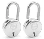 Harrison Padlocks/Round Padlock 60mm 6 Lever with 2 Keys J-6-0264 Pack of 2/ Mild Steel Material/Bright Chrome Polished Finish/Door Lock, Shutter Lock, Godown Lock, gate Lock