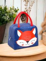 SHAKTISM Lunch Bags Insulated Lunch Tiffin Carry Bag | Cartoon Smiley Size Hot Cold Bag for Office Travel School Picnic for Girls, Boys, Men & Women (Fox Blue)