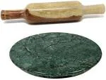 Whinsy Indian Green Heavy Weight Marble Chakla Belan roti mekar for Kitchen Ring Base Rolling Pin Board Roti Maker