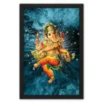 RITWIKA ART AND CRAFT Abstract Wall Art Of Dancing Ganesh Ji With Frame for Home and Office Decor | 13.5 inch x 9.5 inch | Multi Colored | Digital Painting