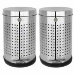 OPR Stainless Steel Square Perforated Pedal bin with Plastic Bucket- 8x12 (Pack of 2)