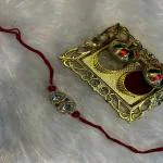 Mahi Gold Plated Classic Kundan Studded Ethnic Thread Rakhi for Brother, Bhai, Bro (RA1100815GRed)