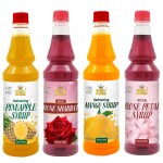 Mr.Kool Mango,Rose,Pineapple and Rose Petals Syrup 750ml Each.Pack Of 4 Combo.