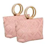 Kuber Industries Clutch Bag | Zig Zag Chicken Silk Embroidery | Moti Churi Handle | Hand Purse for Woman | Party Bags for Woman | Wedding Clutch Purse | Pack of 2 | Peach