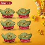 Gaumatram Gayatri SUBH-LABH PRINTED CLAY DIYA | COLOR- GREEN | PIECE OF 3