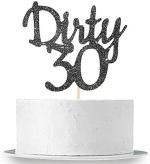 Zyozique Black Glitter Dirty 30 Cake Topper - Thirty Sign - Happy 30th Birthday Zyoziques Supplies