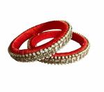 Aashirwad Traders Handmade Red Plastic and Silk Thread Kundan Bangle (Women) - 2.4 (set of 2)