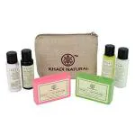 KHADI NATURAL Herbal Travel Kit (Neem Tulsi Soap 50 g, Face Wash 30 ml, Hair Conditioner 30 ml, Amla Bhringraj Shampoo 30 ml, Rose Honey Moisturizer 30 ml and Sandalwood Soap 50 g, Jute Bag)