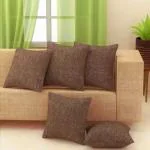 BALLEY Light Brown Jute Fabric Cushion Cover (16 x 16 Inch) (Pack of 5)