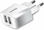 Baseus White 15 W 2.1 A Multiport Mobile Mini Dual USB Universal Travel Charger Adapter (EU) 10W with 2.1 Amp Power Supply for All Android and iOS Devices Charger with Detachable Cable