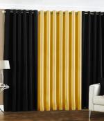 Indian Online Mall Polyester Black, Yellow Plain Window Curtain Set - 5 Feet X 4 Feet (Set Of 3)-