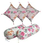 Kuber Industries Bolster Cover | Soft Cotton 2 Piece Bolster Cover Set | 3 Piece Square Cushion Cover Set | Green Leaf Print Bolster & Cushion Cover Set | Pack of 5 | Multicolor