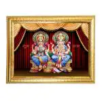Hawai Shree Ganesh Lakshmi Wooden Religious Photo Frame for Worship Use SFDI475GLDFRM 8.5x7 inch
