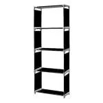 Dozzer Collapsible Bookshelf Stand Portable Books case Multi Organiser Shelves Portable Bookcase (Black, 5-Layer)