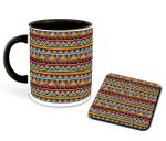 Whats Your Kick Trangle Pattern Design Printed Black Ceramic Coffee Mug With Coaster 325 ML