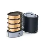 VAYA TYFFYN Black Oval Shape Copper Finished Stainless Steel Lunch Box with Four Containers Without Bagmat, 1300 ml
