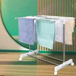 FD Creation Premium Stainless Steel Foldable Cloth Drying Stand With Wheels, Mobile Towel Rack Cloth Drying Racks For Balcony,Foldable Wings and Movable Laundry Drying Hanger with Wheels for Outdoor,Terrace,Home