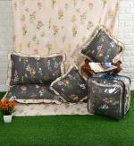 MORADO Poly Cotton 5 Pcs Frill Bedding Set | Double Bed Size Bedsheet with 2 Pillow Covers and 2 Filled Cushions (108x108 Inches, Coriander Leaf Comb)