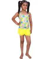 The Morning Play Yellow Printed Polyamide, Elasthanne Girls Swim Dress (4 to 5 Years)