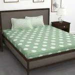 Story@Home Light Green Big Polka Dots King Size Cotton Bedsheet with 2 Pillow Cover 275 cm x 275 cm