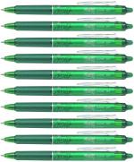 Pilot Frixion Clicker Erasable Roller Ball Pen | Tip Size - 0.7 MM | Retractable Pen With Dimpled Grip and In-built Eraser | Ink Colour - Green | Pack of 10