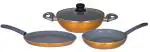 Brilliant Diamond Gold Aluminium Nonstick Induction Based Cookware Set with Glass Lid (Set of 3)