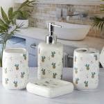 Kookee Ceramic Bathroom Accessories Set of 4, Modern Ceramic Bath Set with Liquid Soap Dispenser and Toothbrush Holder, Bathroom Accessory Set Gift Items for Home (9900)