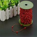 My Party Suppliers Metallic Red Color Roll of Beads Pearl String for Decorating Party Supplies, 50 ft