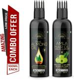 Desi Crew 100 Percent Pure Sweet Almond and Amla Oil with Comb Applicator Cold Pressed for Skin, Body and Hair Care 100 ml Each