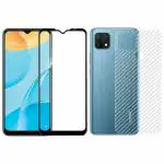 Kite Digital Oppo A15 Back Screen Protective Film Carbon Fiber Skin Transparent Screen Guard Sticker + 5D/6D/11D/21D (Black) Premium Tempered Glass Screen Protector