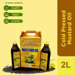 Vrindshree Wood Pressed Mustard cooking oil, 2 L Sarso Ka Tel | Kachi Ghani Oil | Natural | Chemical-Free Pro Weight Watchers Edible Oil (Pack of 2)