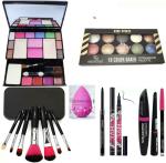 BUYTYA Makeup Kit Combo - 7 Brushes Set, 1 Kajal, 1 Eyeliner, 1Puff, 1 Eyeliner, 1 Mascara, 1 Eye Liner, 1 Eye Shadow Palette