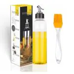 KATHIYAWADI Food-Grade Plastic 1 litres Oil Dispenser/Pour for Cooking, Easy Flow Oil and Vinegar Bottle, Liquid Dispenser, Transparent, Unbreakable Oil Dispenser with 1 psc Oil Brush