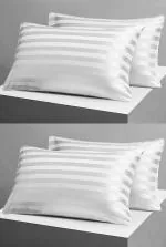 Fabture Cotton Pillow Covers set of 4 pieces, Satin Striped pillow covers, plain pillow covers (White)