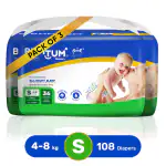 Bumtum Open Tape Diaper Pants Small (S) Size - 108 Diapers |Pack of 3 |Super Soft with Leakage Protection