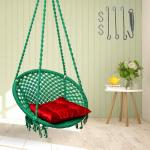 Curio Centre Green Round Cotton Rope Hanging Swing with Square Cushion & Accessories 145x57x43cm
