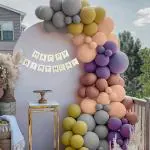 SpecialYou.in Pastel Theme Happy Birthday Balloons Decoration for Girls and Boys with Gray, Peach, Brown, yellow, purple Balloons and White & Gold HBD Banner- Pack of 53 items