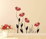 LANSTICK Black and Red Designed Flowers Self Adhesive Wall Sticker