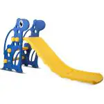 BUMTUM Foldable Giraffe Shaped Slide Toy With Basket Ball Ring | Ideal For Boys/Girls 3+ years At Home, School & Garden | Indoor/Outdoor | Yellow & Blue