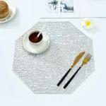 Dakshya Industries PVC Hexagon Design Placemats Cutwork Design for Dining Table Mats Silver Pack of 2