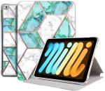 Caseelo Printed Flip Case for iPad 6th 8.3 inch ( Mini 6th Generation 2021 ) Model A2567 A2568 A256 Printed Folio Silicone Smart Cover with Honeycomb Cooling Feature [ Soft Air Bag Corner Protection ] ( Marble Green )