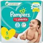 Pampers All round Protection Pants, Small size baby diapers (S), 56 Count, Anti Rash diapers, Lotion with Aloe Vera - S (56 Pieces)