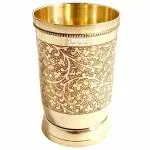 Prisha India Craft Pure Brass Mughlai Style Embossed Design Glass 250 ML (Gold)