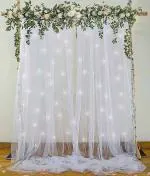 SpecialYou.in Decoration Tulle White net Curtain with Green Leaves and artificial flowers