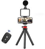 Megaloyalty Best Tripod Mobile Vlogging Kit with Microphone Tripod Stand and LED Light Tripod Kit  (Red and Black, Supports Up to 500 g)