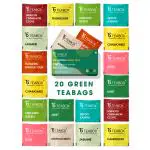 Teabox Assorted Green Tea Bags 20 pcs | 100% Natural Immunity Boosting Sampler Pack | USDA Certified Organic Green Tea | 2 Teabags of 10 Flavours Each