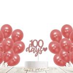 Festiko Rose Gold Glitter 100 Days Decoration (51 Pcs), Baby First Birthday Party Decoration, Birthday Anniversary Party Decoration Supplies Combo (Cake Topper Balloons)