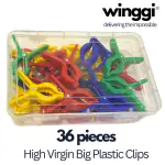 Winggi Multipurpose Heavy-Duty Dark Plastic Clips - Set of 36 in a Sturdy Container | Rust-Resistant, Anti-Slip, Sunlight-Protected with Pipe Grip | Ideal for Home, Office, DIY Projects, and Kitchen