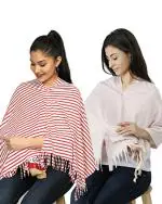 nene Breastfeeding Multi Purpose Scarf The Jersey Cotton Nursing Shawl, Breathable Breastfeeding Cover- Pack of 2 Large Size 180cmX55cm (RedStripes-Pink Stripes)
