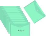 Shining Zon A4, FS Size Envelope Document Certificates File Folder Bag Holder Storage Case Snap Button Clear Plastic Container for Papers Stationery - (Pack of 35, Green)